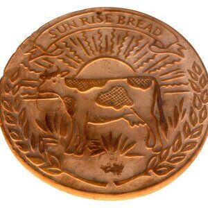 Vintage 1993 Hill Design 6" Stone Bread Warmer Terra Cotta “Sunrise Bread” Cow